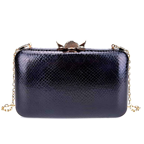 Black Faux Reptile Embossed Clutch Purse Trending OOTD Party Gift - Picture 4 of 6